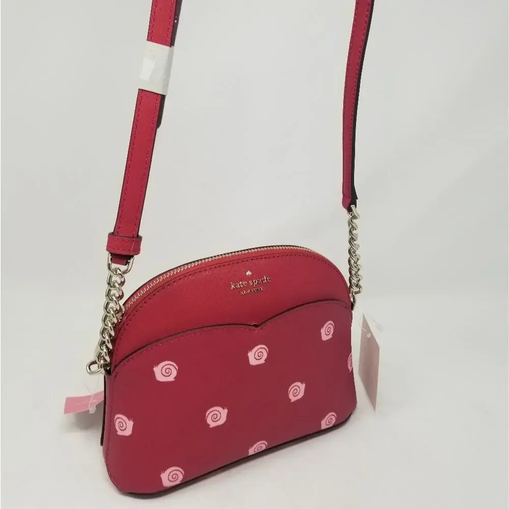 Kate Spade NEW Red Multi Dome Crossbody‎ Chain and Leather Zipper Closer Purse